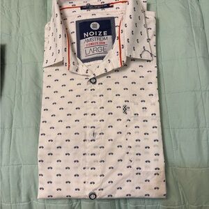 Like New Noize Men's White Shirt with blue bicycle Pattern
